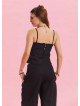 V Neck Thin Straps Black Summer Blouse 4438